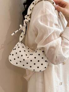 1pc Fashionable Pleated Drawstring Design Versatile Minimalist Chic Polka Dot Element Shoulder Bag - Multicolor - View 12