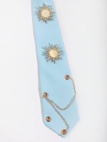 1pc Fashion Rhinestone Sun Decor Chain Tie, Unisex Casual Versatile Suitable For Daily, School, Travel - Baby Blue - View 4