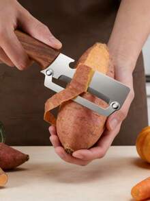 1pc Multifunctional Stainless Steel Peeler With Wooden Handle, High Quality Durable And Easy To Clean, Suitable For Various Fruits And Vegetables, Essential Kitchen Tool, Random Color - Multicolor - View 5