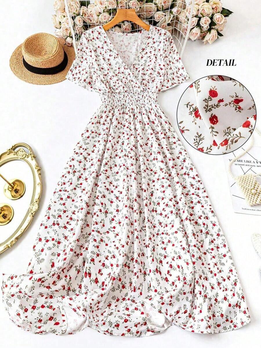Vestido casual de mujer de manga corta con estampado, diseño aleatorio de vestido largo para mujer - Multicolor 3 - Ver 1