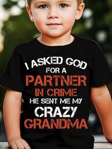 Boys Cotton T-Shirt "I ASKED FOR A PARTNER IN CRIME HE FELT ME MY CRAZY CRANDMA"Print For Comfortable And Casual Round Neck Short Sleeves Boy's T-Shirts Boy's Clothing Girl's Clothing Graphic Tee - 黑色 - 查看 6
