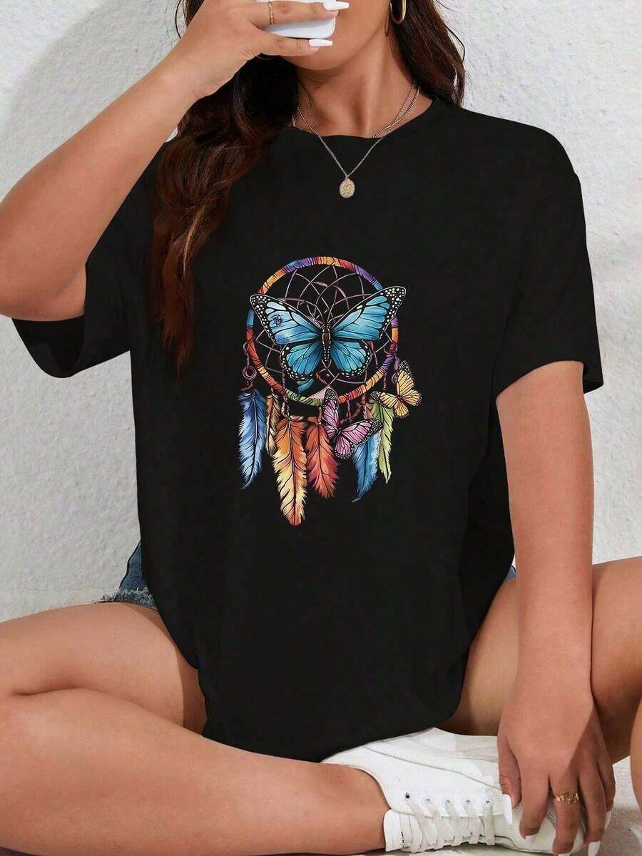 Camiseta de manga corta con cuello redondo para mujer, para llevar a diario en verano tallas grandesPure-Cotton - Negro - Ver 1