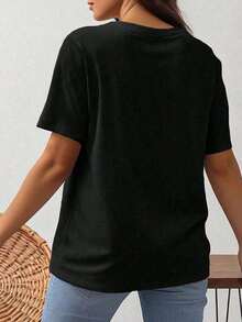 Camiseta de manga corta con cuello redondo para mujer, para llevar a diario en verano tallas grandesPure-Cotton - Negro 1 - Ver 3