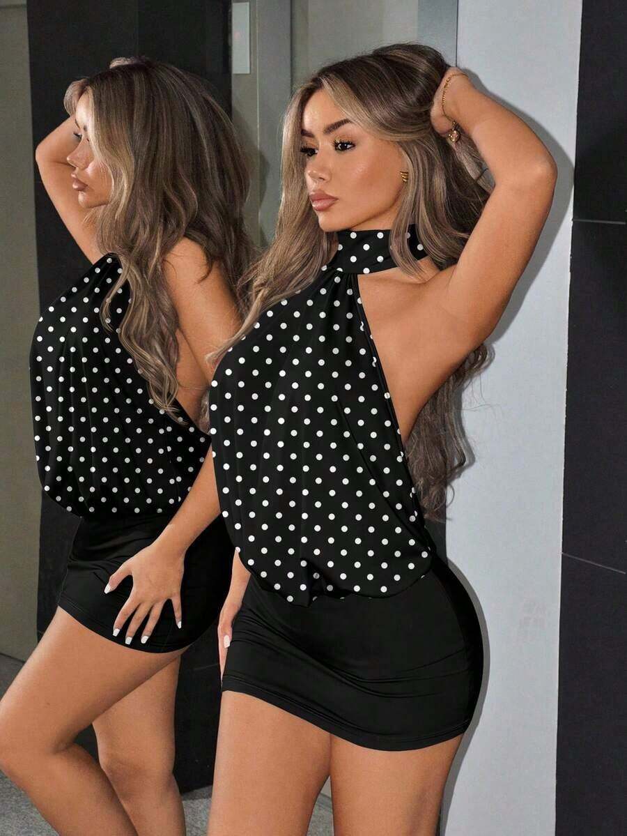 ICON High Neck Backless Mini Bodycon Dress,Club Outfits Women Sexy - Multicolor 5 - Ver 1