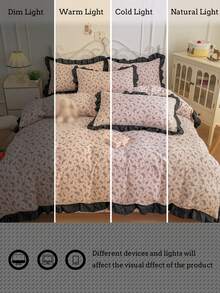 花卉印花柔软舒适床上用品三件套，适合卧室、客房，四季皆宜 - 淺粉色 - 查看 9