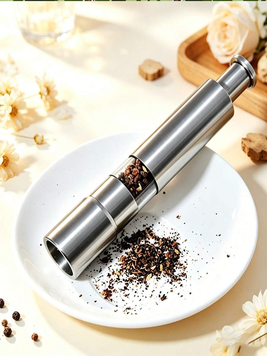 Stainless Steel Thumb Press Spice Grinder, Transparent Manual Pepper Grinder, Portable Handheld Design, Labor-Saving And Non Powered Seasoning Crusher, Durable Modern Kitchen Tool For Grinding Pepper, Salt And Various Household Spices - Multicolor - View 1