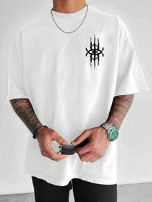 Men's Short-Sleeved T-Shirt With Crew Neck And Dreamcatcher Print, Emo Style - 白色 - 查看 2