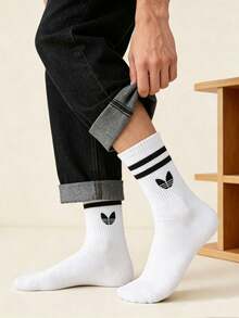 1/5 Pairs Unisex White Striped Mid-Calf Socks, Casual Comfortable Versatile Socks Suitable For Daily Wear, Back To School Season, All Seasons - White - View 6