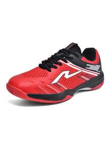 1 Pair Unisex Sports Casual Shoes, Badminton Shoes, Low-Top Tennis Shoes, Breathable Mesh, Comfortable Professional Table Tennis Shoes, Shock-Absorbing & Supportive, Suitable For Pickleball, Outdoor Sports - Red - View 2