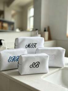 1pc Personalized Portable Toiletry Bag, Pure White Cosmetic Bag, Fashion Minimalist Toiletry Bag, Suitable For Wedding Favors, Suitable For Travel, Can Be Customized As A Meaningful Gift, Suitable For Valentine's Day, Mother's Day, Teacher's Day, Christmas, Thanksgiving, Perfect Gift For Friends, Girlfriends, Mothers - Multicolor - View 9