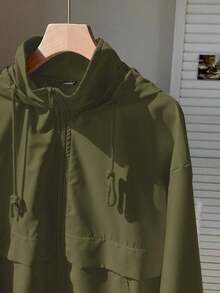 Chaqueta cortavientos casual color caqui, simple y de moda para uso diario en otoño/invierno - Verde militar - Ver 4