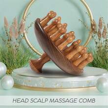 Lược massage da đầu bằng gỗ - Dụng cụ massage đầu bằng gỗ đàn hương, bàn chải Gua Sha cho nam nữ, kích thích mọc tóc và massage toàn thân. - màu nâu - Xem 5