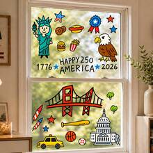 4th Of July Patriotic Window Clings, 250th Anniversary Of USA Independence Day Decorative Static Stickers, Cute Cartoon Statue Of Liberty & American Symbols Window Decals For Home Party - 250th Anniversary Window Stickers for the United States - View 2