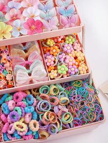 765 Peças Conjunto de Acessórios para Cabelo de Meninas, Inclui Presilhas com Laço de Strass, Presilhas com Flor de Maçã-Brava, Presilhas Borboleta Ombré, Presilhas com Laço Glitter, Elásticos de Cabelo com Flor, Grampos de Garra Mini Variados, Elásticos de Cabelo Elásticos Essenciais para Passeios Diários e Festas - Multicolorido - Visão 4