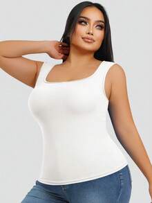 1pc U-Neck Backless Camisole With Built-In Cup Pad, Casual Layering Vest For Spring, Summer, Autumn And Winter - White - View 4