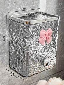 1pc Bowknot Bathroom Storage Rack - Wall Mounted, Plastic Toothbrush And Toothpaste Rack, Makeup Brush Storage Box, Makeup Pad Storage Box, Powder Storage Box And Hair Line Storage Box, Self-Adhesive, No Punching Design, Suitable For Accessories Storage, Family Organization Open Storage Box, Glacier Pattern Wall Mounted Storage Box - Multicolor - View 12