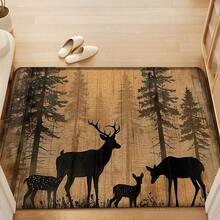 1pc Deer Pattern Printed Linen Kitchen Rug, Carpet, Mat, Bathroom Mat, Doormat, 3D Printed Rectangle, Suitable For Living Room, Bedroom, Hallway, Bathroom, Laundry Room - Polyester Carpet, Indoor Outdoor Home Decor - Multicolor - View 4