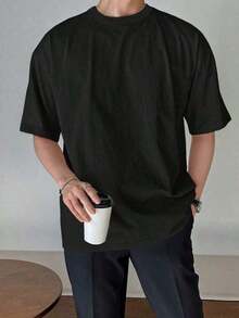 Men's Cotton Drop Shoulder T-Shirt - 黑色 - 查看 10