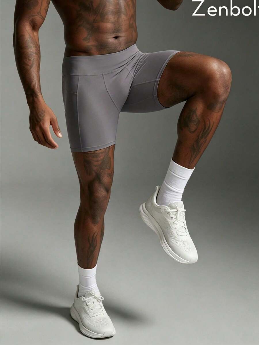 ZenBolt Men's Tight Short Sports Pants, High Waist Pocket Compression Workout Shorts, Comfortable And Versatile For Gym And Training Summer Wear Running - Grey - View 1