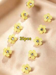 10pcs Yellow Flower Bead Hair Clips, Hair Accessories For Girls, Decorative Hair Clips For Festivals - Yellow - View 5