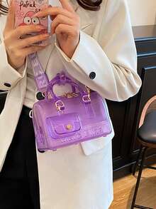 Dedoo 2026夏季新款PVC透明果凍便攜女款枕頭包，多巴胺色系熱門單肩斜挎包 - 紫色 - 查看 6