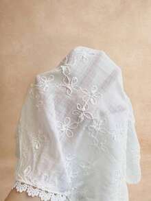 Blusa de manga larga con cuello en V y bordado floral, adecuada para salidas casuales, blusas de manga larga - Blanco - Ver 8