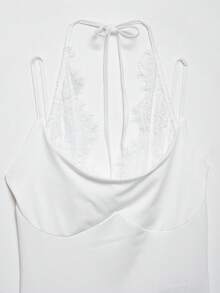 DEEKA Summer New Women's Fashion Sexy Contrast Lace Halter Bodysuit White - White - View 6