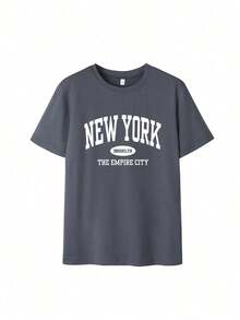 Women's Loose-Fitting Summer T-Shirt With Letter Print, Casual And Versatile For Everyday Wear. Graphic Tee, Perfect For Vacations. - 深灰色 - 查看 3