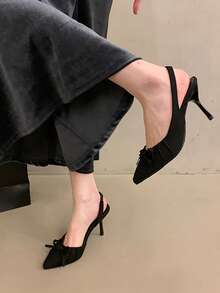 hanxiangyuzu 2026 Summer New Leopard Print Bow Closed Toe Sandals, Elegant Pointed Toe Stiletto High Heels For Women, Suitable For Party And Wedding - Black - View 2