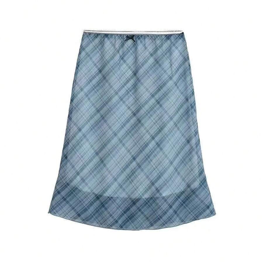 Falda Larga de Verano para Mujer, Cintura Alta, Estilo Coreano, Color Rosa Sólido, Falda de Cola de Pez - Azul - Ver 1