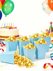 7-Color Mixed Paper Popcorn Buckets, Mini Snack Boxes, Suitable For Popcorn, Candy, Cookies, Party Favors, Movie Nights - Light Blue - View 9