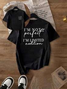 Camiseta holgada de moda para mujer, diseño con cita atrevida "Edición Limitada", top de manga corta transpirable y cómodo, camiseta de algodón suave con cuello redondo, ideal para salidas casuales y looks de moda minimalista. - Negro - Ver 5