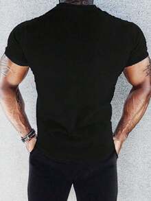 Manfinity Fitness Camiseta de manga corta con estampado de letra y cabeza de toro, estilo novio, para hombre.Camiseta deportiva básica, ropa de entrenamiento, camisetas y tanques de running, camisetas de entrenamiento transpirables y ajustadas, cuello redondo - Negro - Ver 2
