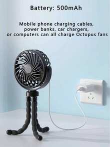 Octopus Shaped Transformable Fan, Portable Clip-On Fan, Rechargeable, 720° Adjustable, With LED Light, Compact Desk Fan, Powerful Yet Quiet, 3 Wind Speeds, USB Charging, Mini Personal Cooling Fan For Desk, Home Office, Stroller, Camping, Gift For Her - New 1 - View 10