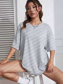 1 piezas de la camiseta de las mujeres, de moda fresco casual camiseta cuello de la tripulación con letras impresas, ropa de suéter de las mujeres para todas las estaciones (primavera, verano, otoño, invierno), traje para deportes / playa / calle / fiesta, como regalo para él / ella, amigos-180g y 100% algodón (S-3XL, Envío local) - Gris Claro - Ver 3