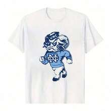 Camiseta de algodón de corte clásico para hombre con diseño retro gráfico de la mascota de los UNC Tar Heels en blanco y negro llamativo, suave y transpirable, ideal para uso diario, regalo perfecto para fanáticos de los deportes, combina muy bien con jeans y pantalones cortos. - Blanco - Ver 5