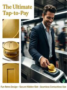 Retro Gold Coin Card Holder, 3D Printed Tap To Pay Coin For Contactless Payment, Credit Cards Protector Sleeve With Hidden Slot, Fun Jump Game Inspired Design, Convenient For Daily Use - New Model - View 7