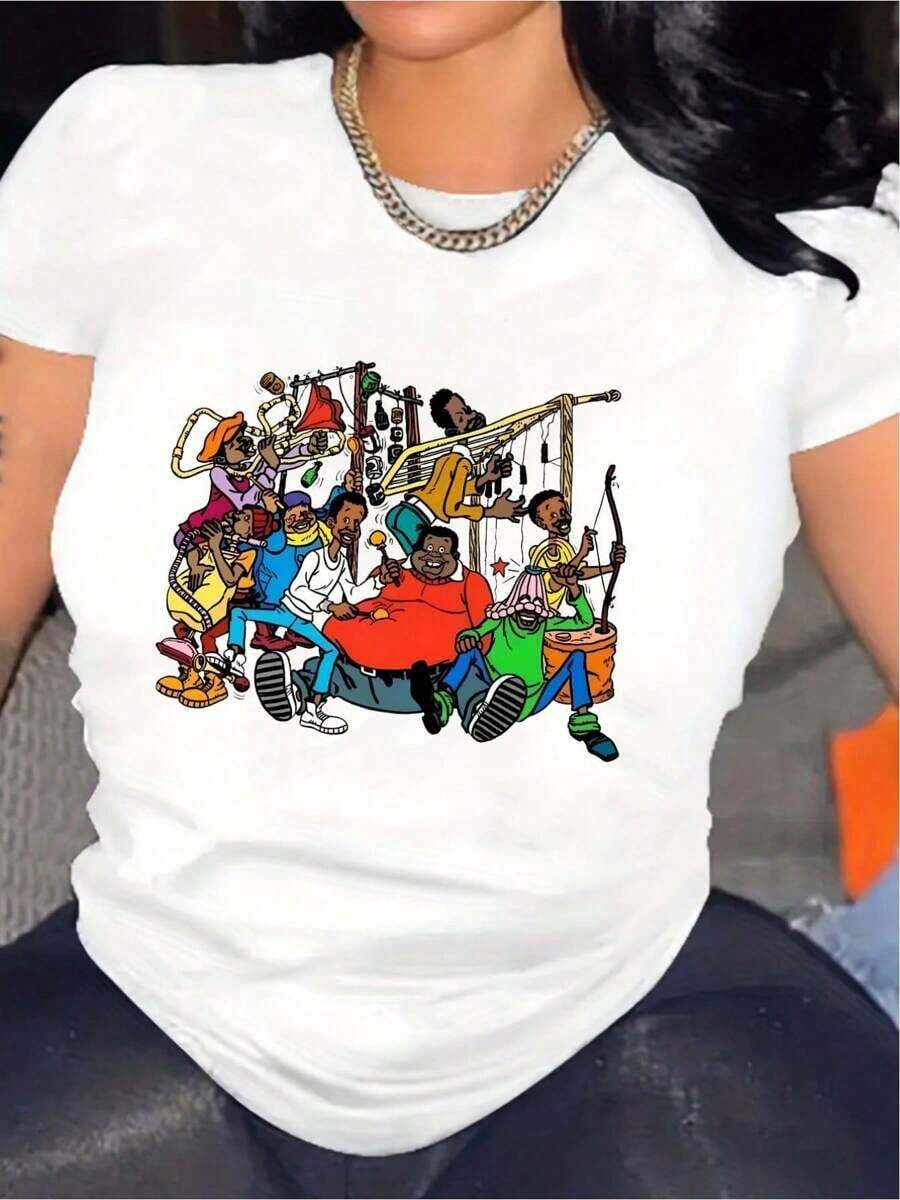 Women's Anime T-Shirt With Albert And Cosby Cartoon Design For Valentine's Day, Casual Crew Neck T-Shirt, Thick 220g Cotton For Women (1 Piece) UYZE - 白色 - 查看 1