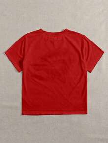 1 Pieza de Camiseta Casual de Moda para Hombres y Mujeres con Estampado Gráfico y Letras Inglesas Combinadas para Ropa de Año Nuevo, Camisetas Gráficas para Mujer. Versátil, fácil de combinar, adecuada para uso diario, estilo urbano, ropa de vacaciones, ropa de fin de semana. - Rojo - Ver 2