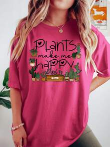 Camiseta de Mujer con Estampado de Planta Verde en Maceta |   Camiseta Unisex de Estilo Urbano Vintage, de Algodón, Manga Corta y Cuello Redondo - Albaricoque - Ver 10