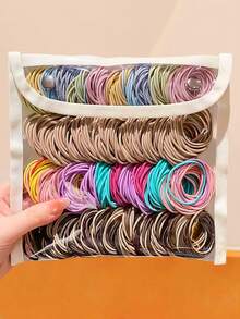 300/100pcs/Set Black Simple Hair Ties Combo, Covering Navy Blue, Light Pink, Gray, Brown And More Colors, Suitable For Girls, Women And Men, High Elasticity Design, Repeated Stretching Won't Deform, Secure Hair Styling. Suitable For Daily Commute, Sports, Fitness Or Casual Gatherings To Easily Create Fashionable And Neat Hairstyles. - Multicolor - View 15