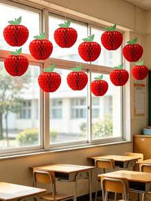 6個紅色蘋果裝飾吊飾 - 蜂巢式設計，適用於學校開學季、教師節、開學首日教室佈置、學校用品、紙花球，非常適合派對和走廊裝飾 - A - 查看 5