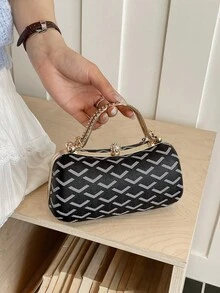 Women's Mini Fashionable Handheld & Crossbody Shiny Box Clutch Bag - Black - View 2