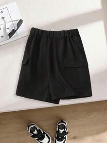 男童夏季休闲套装（2件套），短袖T恤和短裤，趣味英文字母印花，适合夏季穿着 - 白色 - 查看 5