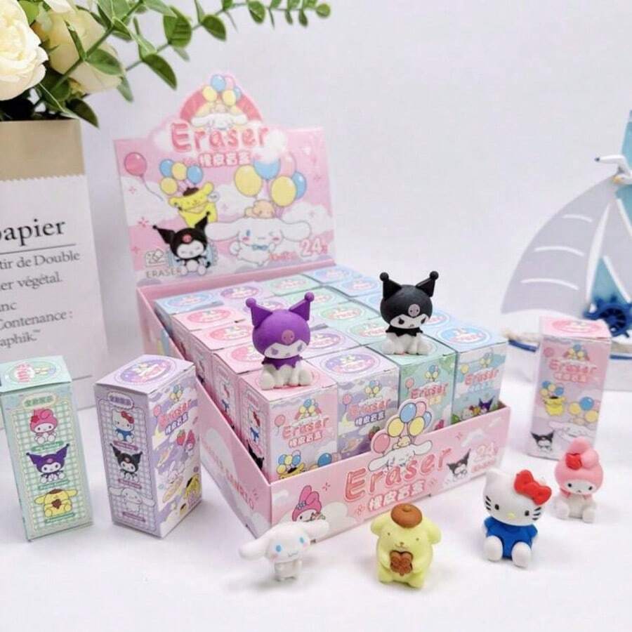 SANRIO 1/5/10/24个卡通系列盲盒惊喜3D橡皮擦,学生学习文具铅笔橡皮擦 - 节日派对圣诞礼物奖品(随机图案) - 彩色 - 查看 1