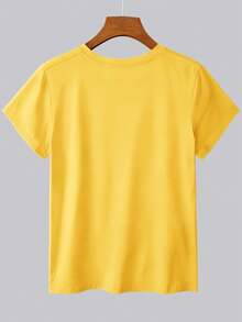 Women's Yoga Figure Icon Print T-Shirt, 2026 Spring/Summer Fun Style Short Sleeve, Lightweight Sporty Daily Wear Loose Fit Top, Cute And Fun Sports Themed Fashionable Versatile Design, Women's Clothing Sizes S-XXL - 黃色 - 查看 2