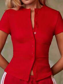 Cárdigan rojo casual para mujer - Rojo - Ver 1