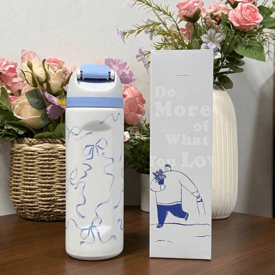 24Oz/32Oz Stainless Steel Water Bottle With Straw For Sports, Travel, And School Sports Water Bottle, Keeps Water Warm For Over 24 Hours, Sealable, Portable, Flip Top, Ideal For Hot And Cold Beverages, Coffee, And Frozen Drinks - màu đen - Xem 1