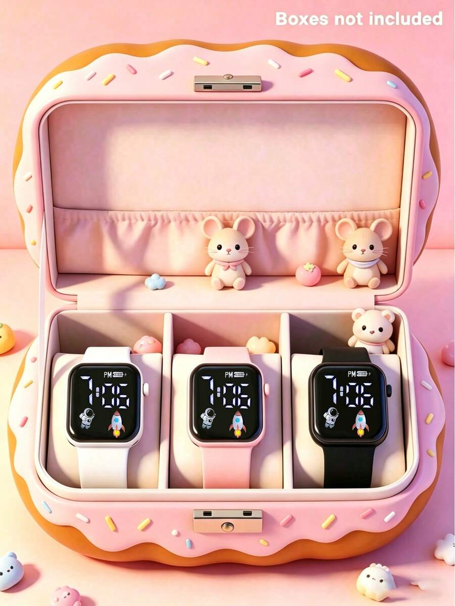 3/1 Set, Fashionable & Cute Kids LED Digital Display Time & Date Watch, Suitable For Students, Fashion Accessory, Great For School Season, Christmas, Birthday Gifts, Also Suitable For Daily Wear - Multicolor - View 1