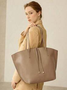 PREMIUM PU LEATHER OVERSIZED TOTE BAG - Xám - Xem 8
